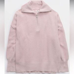 Aerie Oversized Cotton Quarter Zip Sweater Small Light Pink NWT